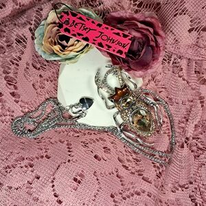 Majestic Betsey Johnson Amber & Smoky Beetle Insect Brooch/Necklace NWT